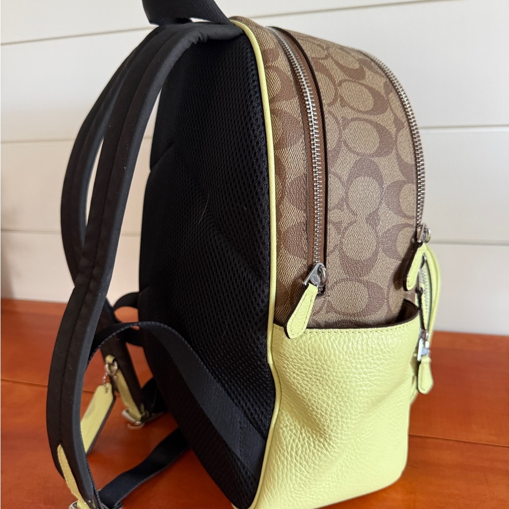 Coach Signature Brown and Pale Lime Green Backpack - Picture 5 of 15